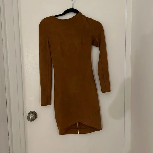 brown suede bodycon dress Brown Faux Suede Bodycon Dress With Satin Polka Dots – Dress Code